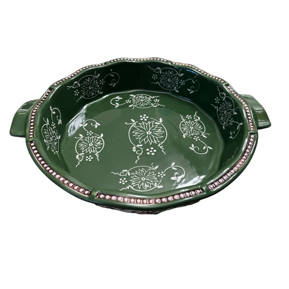 Temptations Old World Basketweave Pie Plate Server Set Poinsettia Christmas - Picture 10 of 11